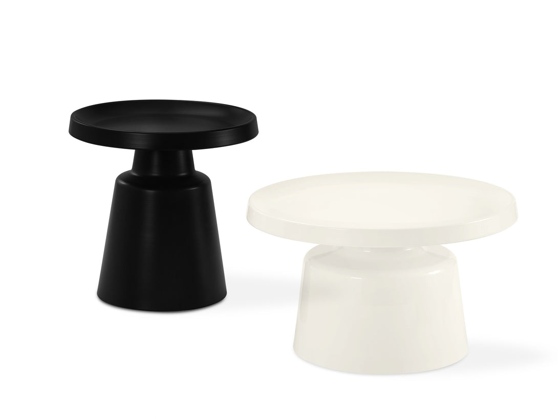 Quill 2 Piece Coffee Table Set in sleek white and black, featuring modern, easy-to-clean surfaces, perfect for compact spaces.