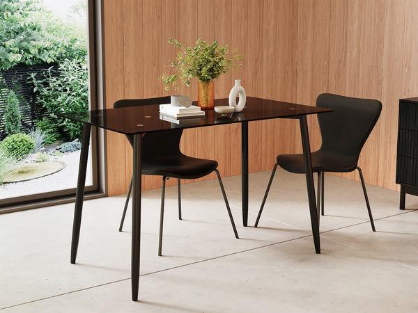 Dusty Tempered Glass Top Dining Table 120 x 70cm - Black
