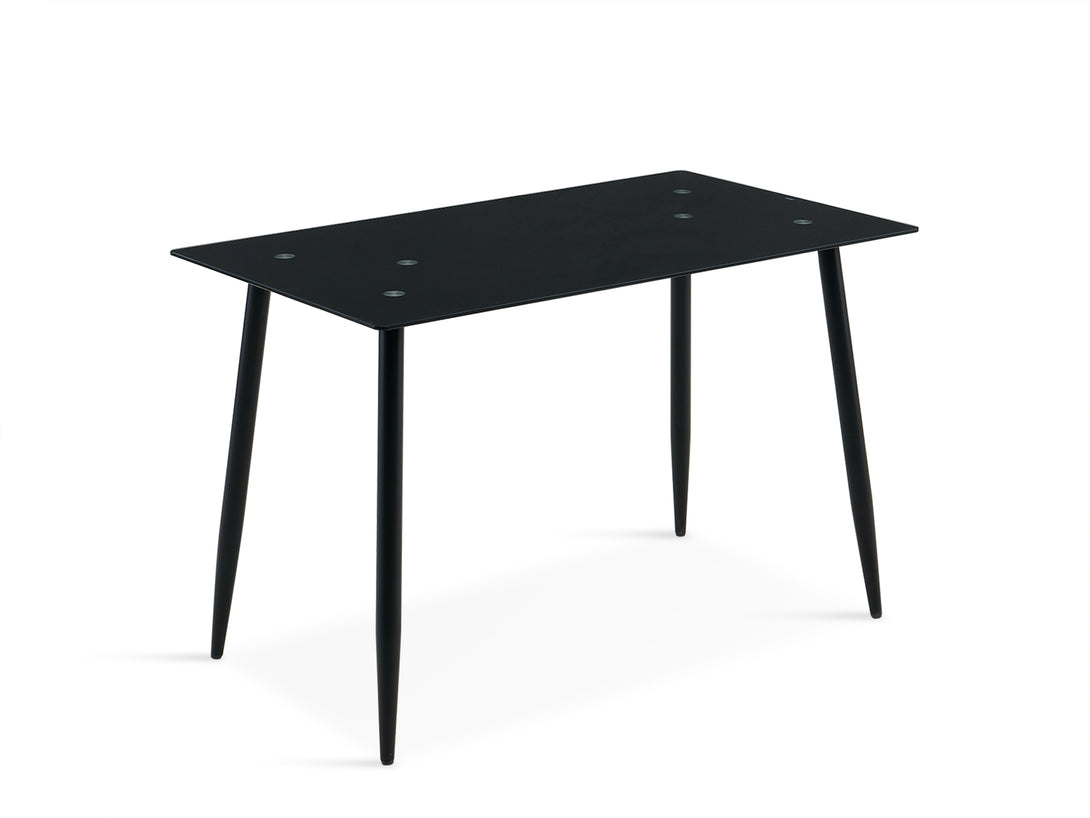 Dusty tempered glass top dining table 120x70cm in black, featuring sleek design and sturdy powder-coated legs.