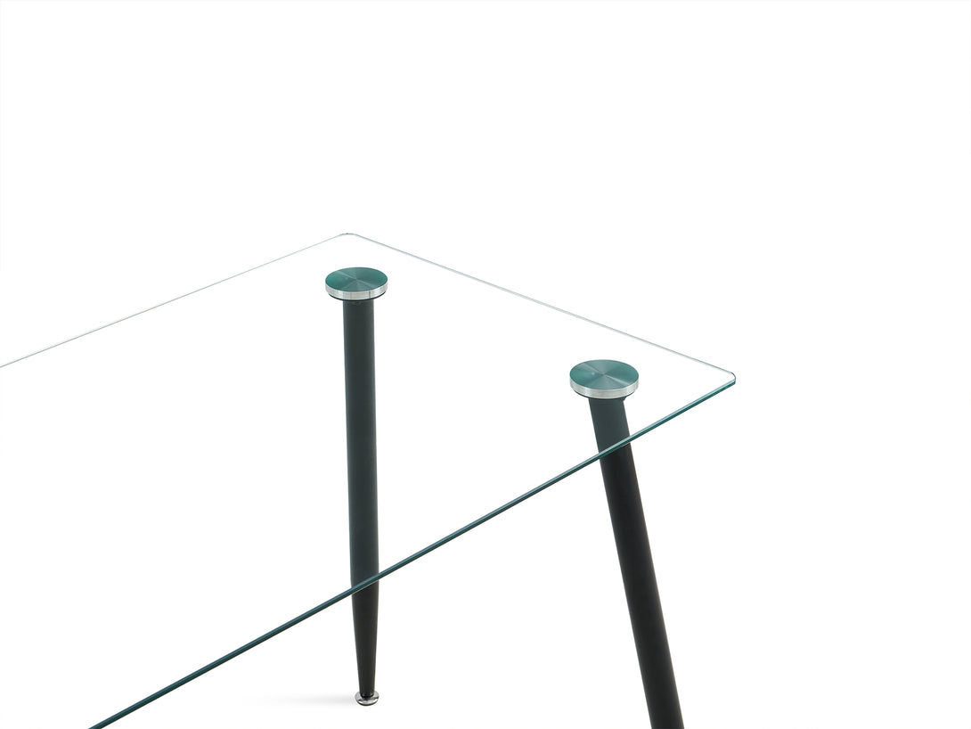 Eliot tempered glass dining table top with metal legs, showcasing modern design and elegance, perfect for dining or storage.