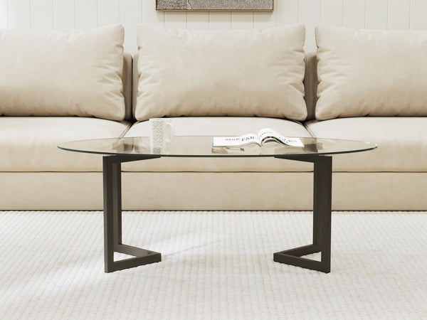 Wynter Tempered Glass Oval Coffee Table 120 x 60cm - Transparent + Black