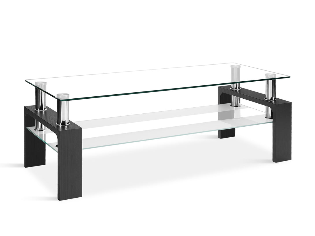 Ollie Tempered Glass Rectangle Coffee Table 110 x 60cm - Black