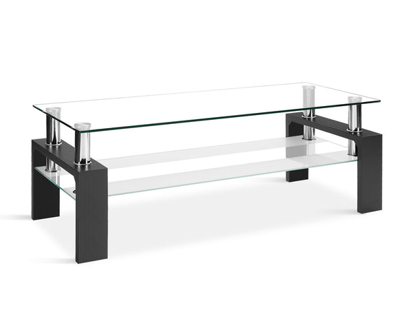 Ollie Tempered Glass Rectangle Coffee Table 110 x 60cm - Black