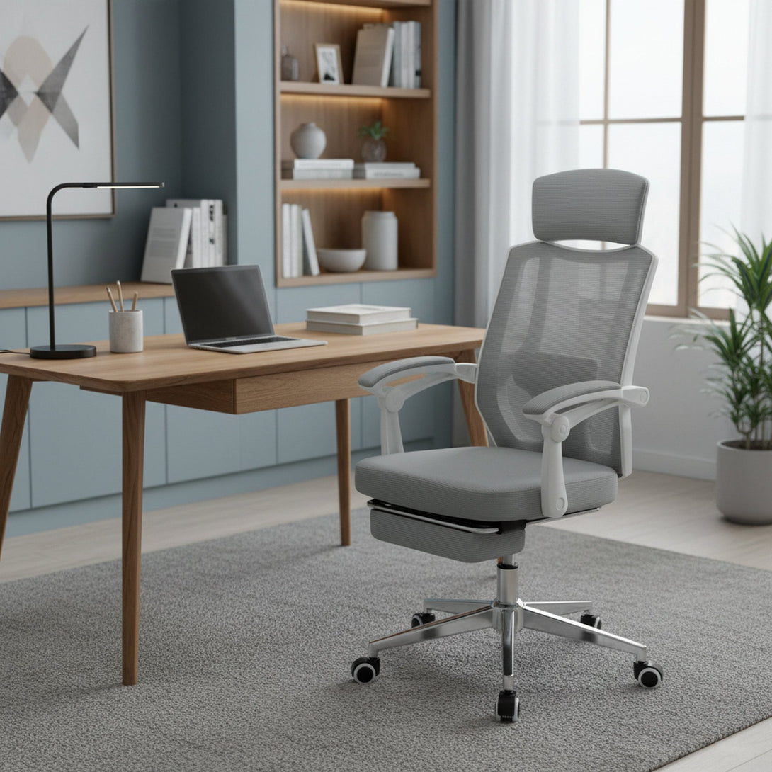 Melissa Office Chair with Footrest - Grey + White