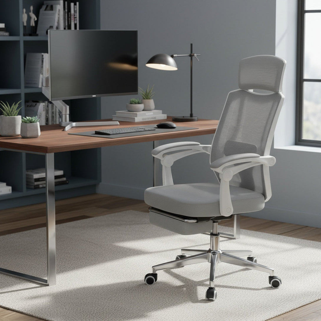 Melissa Office Chair with Footrest - Grey + White