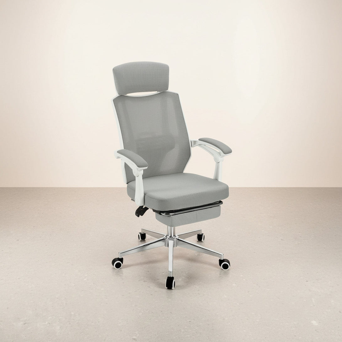 Melissa Office Chair with Footrest - Grey + White