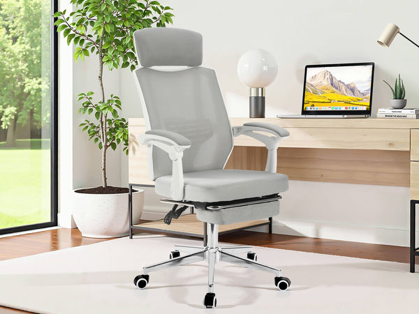 Melissa Office Chair with Footrest - Grey + White