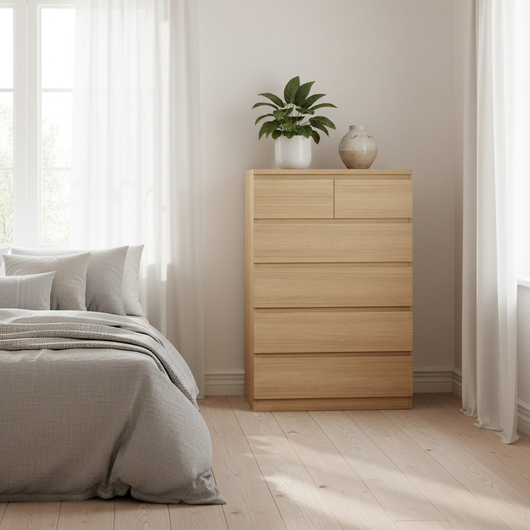 TONGASS 6 Drawer Tallboy - OAK