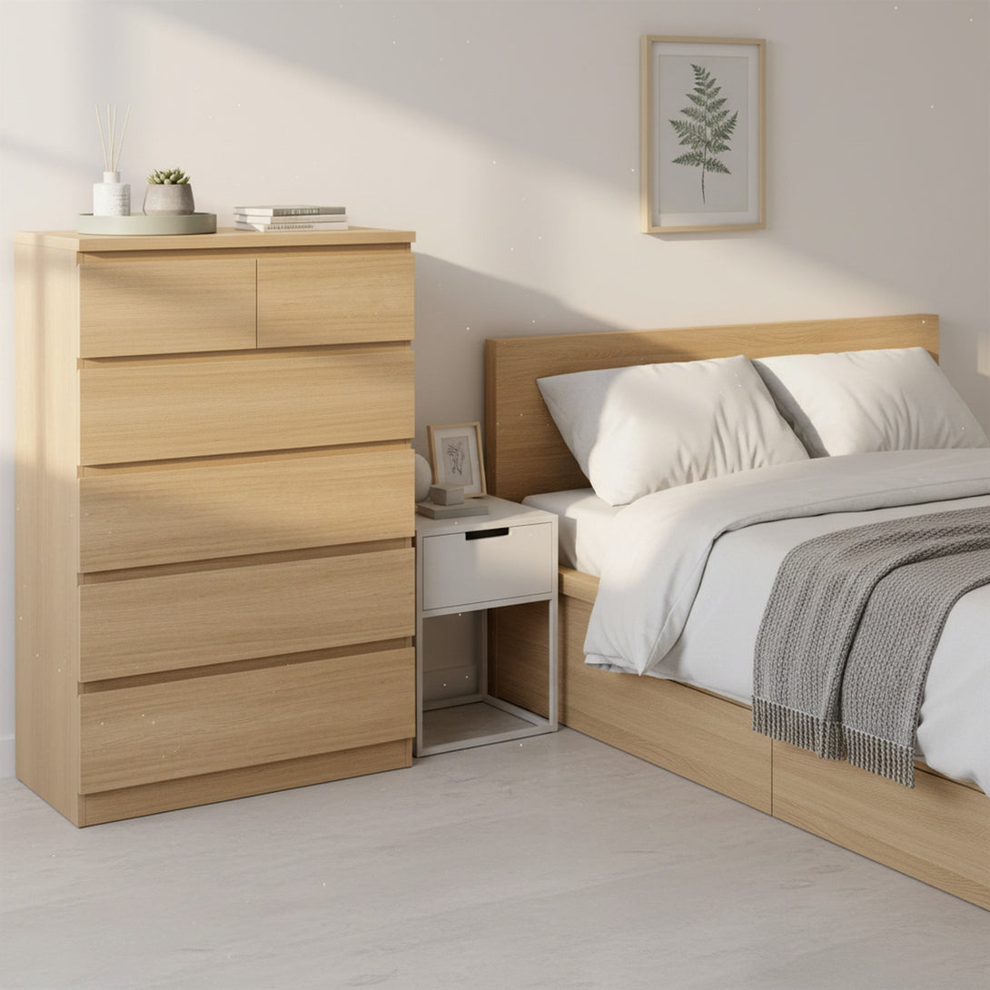 TONGASS 6 Drawer Tallboy - OAK