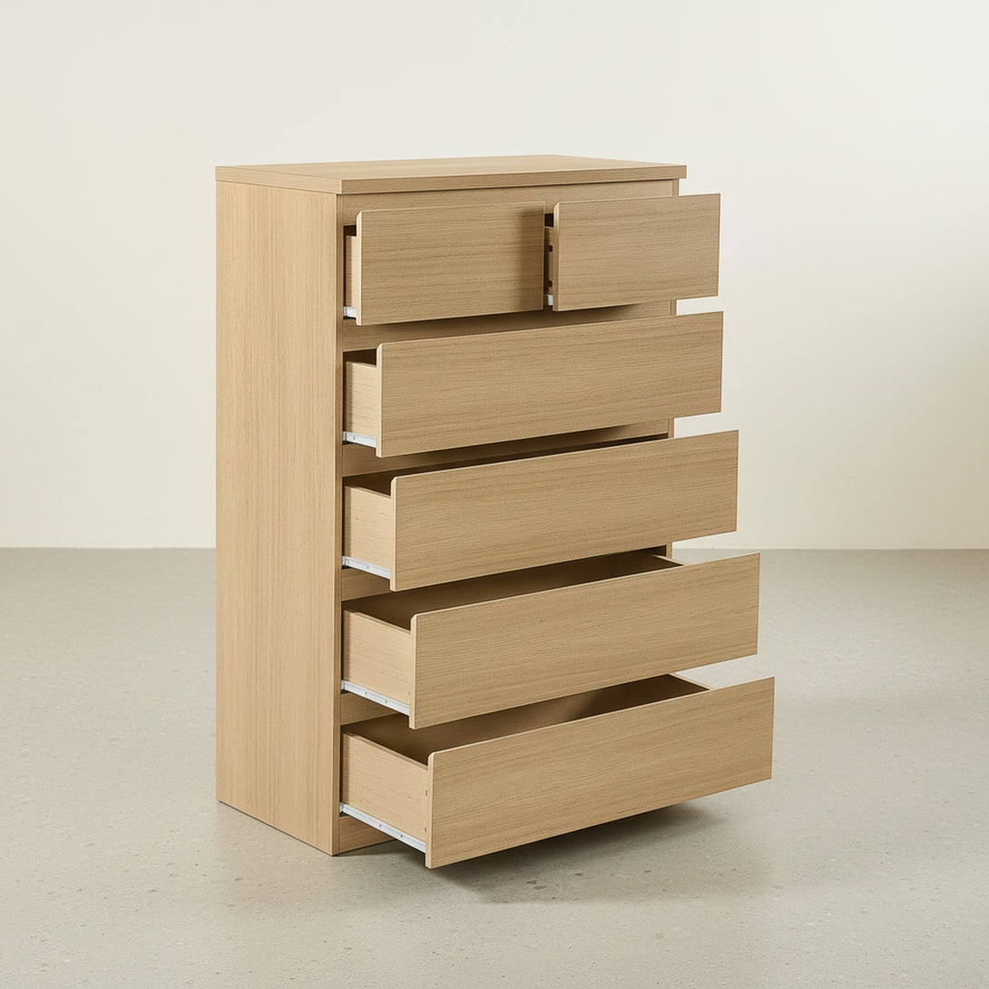 TONGASS 6 Drawer Tallboy - OAK