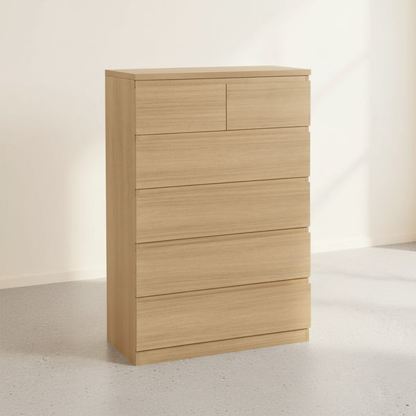 TONGASS 6 Drawer Tallboy - OAK