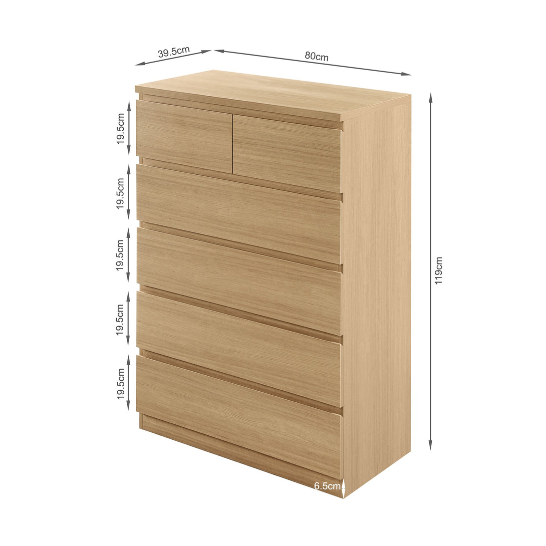 TONGASS 6 Drawer Tallboy - OAK