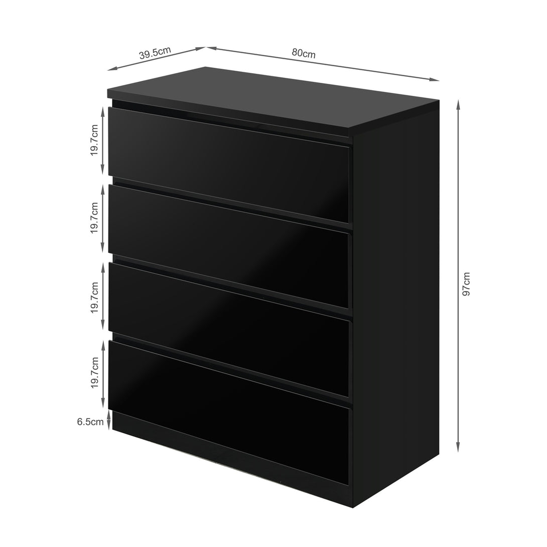 Angeles High Gloss 4 Drawer Tallboy - Black