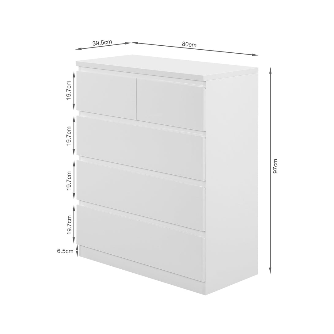 Angeles High Gloss 5 Drawer Tallboy - White 