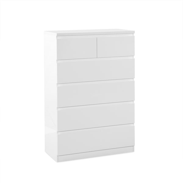Angeles High Gloss 6 Drawer Tallboy - White