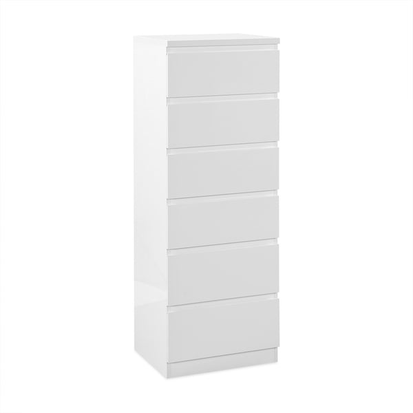 Angeles High Gloss 6 Drawer Slim Tallboy - White