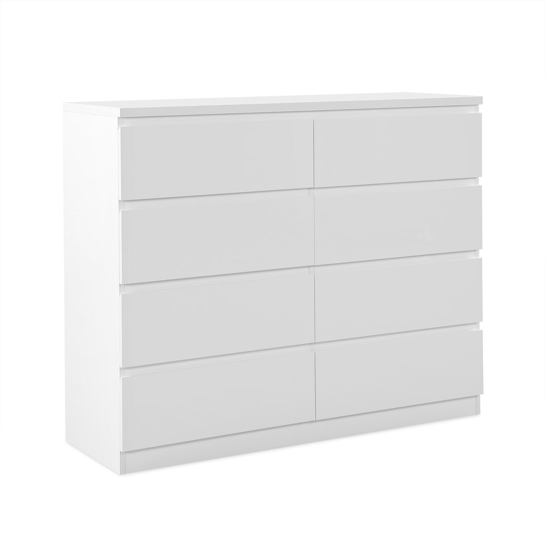 Angeles High Gloss 8 Drawer Lowboy - White 