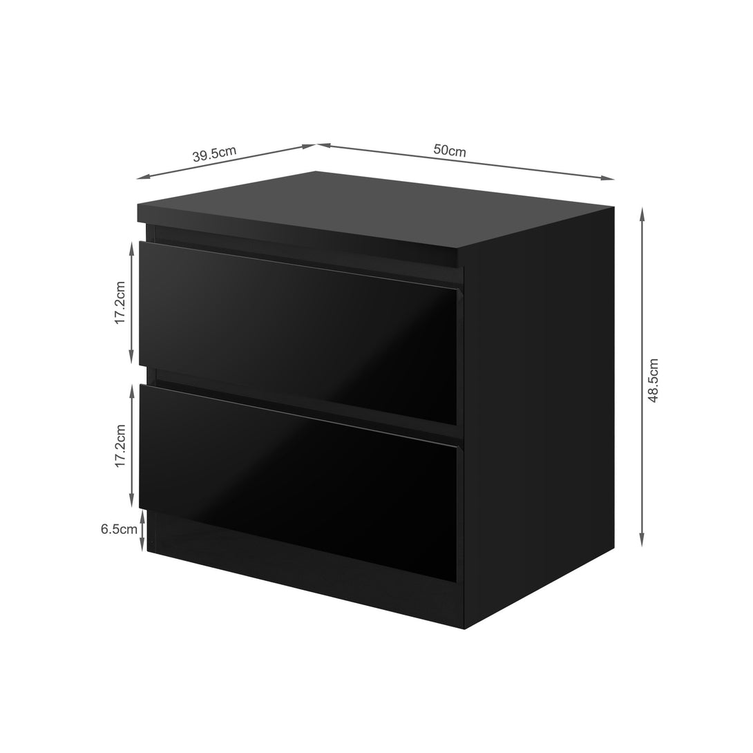 Angeles High Gloss Bedside Table - Black