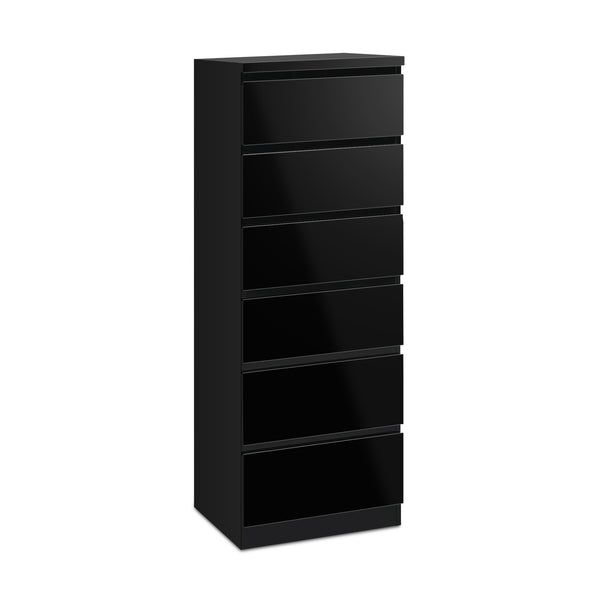 Angeles High Gloss 6 Drawer Slim Tallboy - Black 