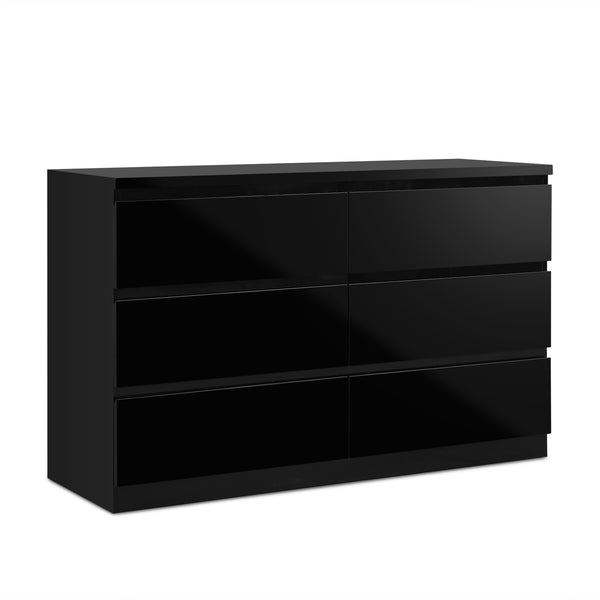 Angeles High Gloss 6 Drawer Lowboy - Black