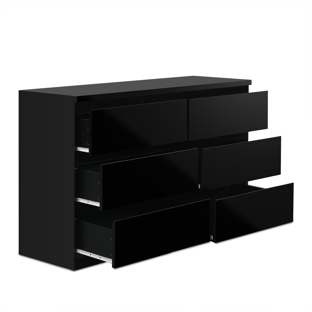 Angeles High Gloss 6 Drawer Lowboy - Black