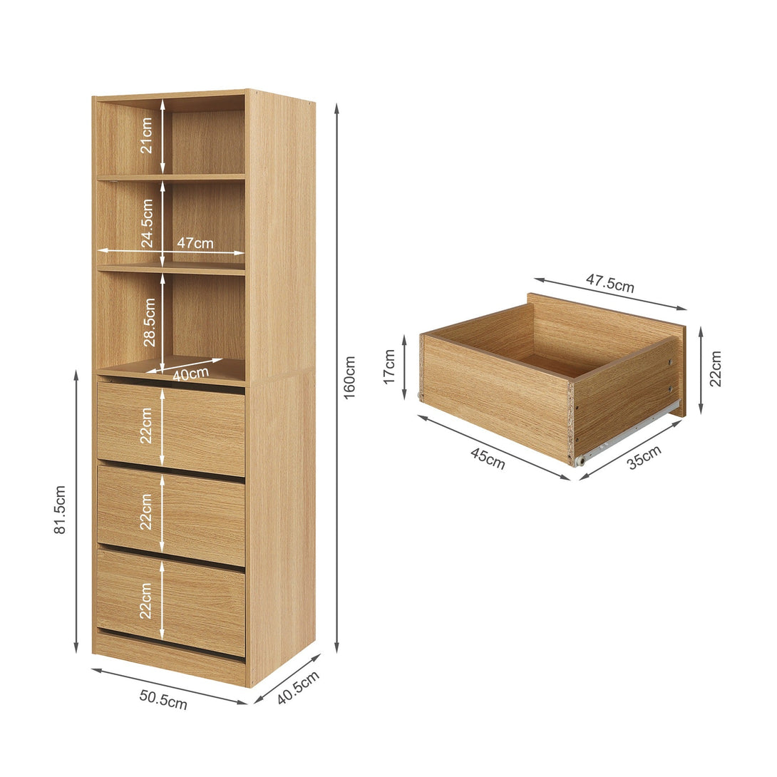 Payette 3 Drawer & Shelf Wardrobe - Oak