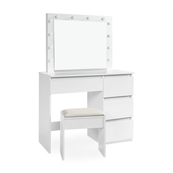 BEGONIA 2 Piece Dressing Table with Mirror & Stool Set - White
