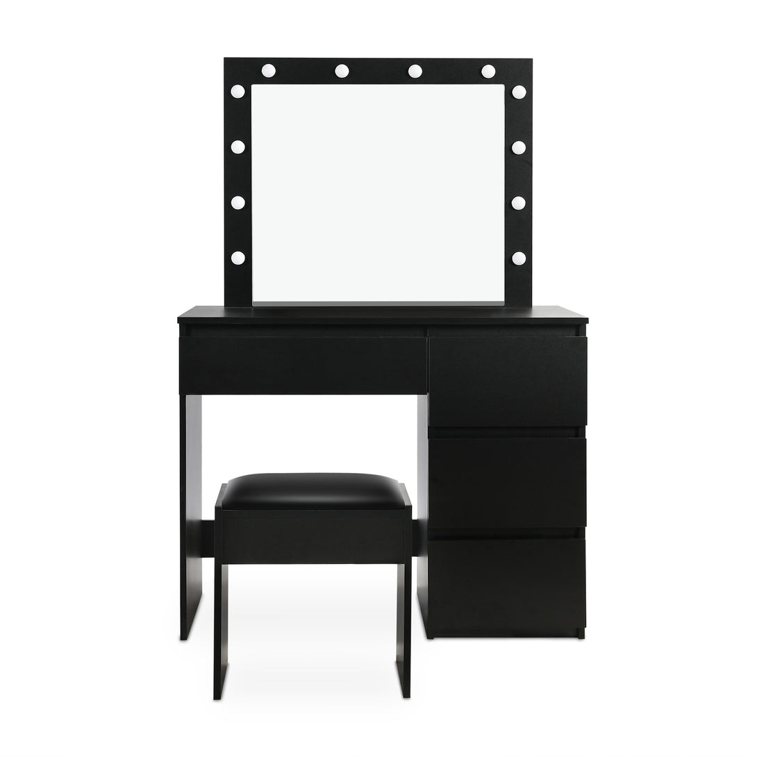 BEGONIA 2 Piece Dressing Table with Mirror & Stool Set - Black