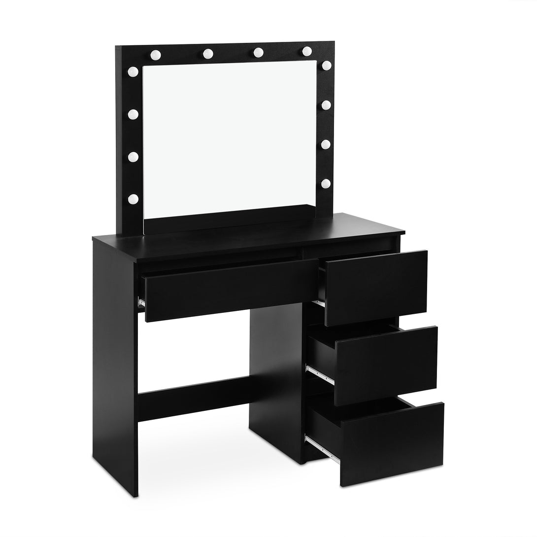 BEGONIA 2 Piece Dressing Table with Mirror & Stool Set - Black