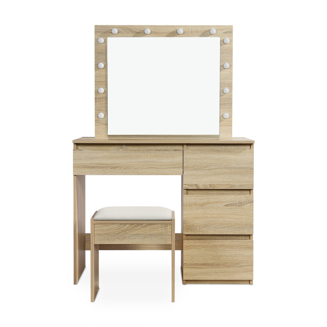 BEGONIA 2 Piece Dressing Table with Mirror & Stool Set - Oak