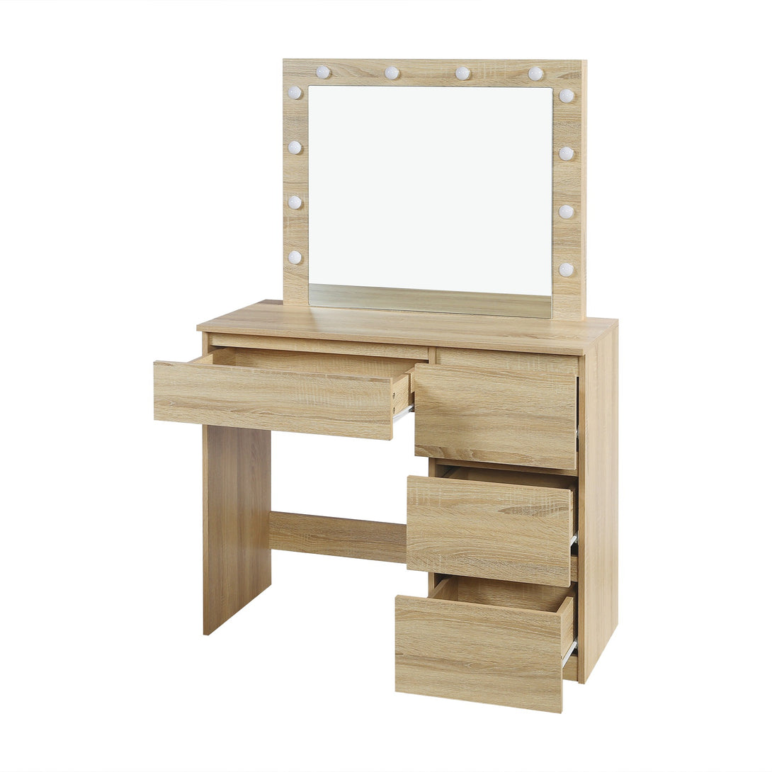 BEGONIA 2 Piece Dressing Table with Mirror & Stool Set - Oak