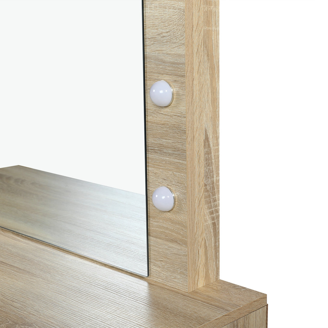 BEGONIA 2 Piece Dressing Table with Mirror & Stool Set - Oak