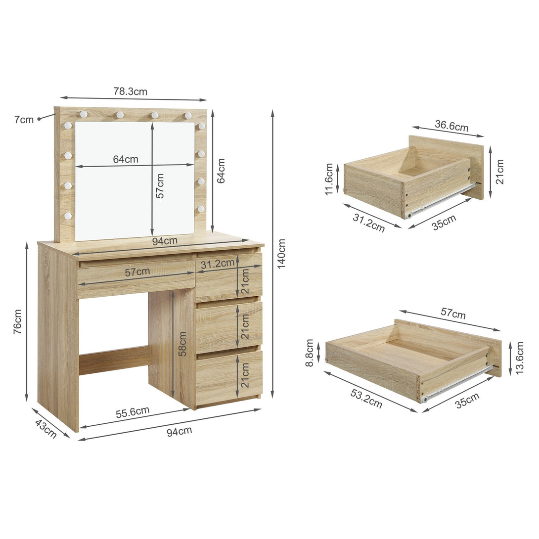 BEGONIA 2 Piece Dressing Table with Mirror & Stool Set - Oak