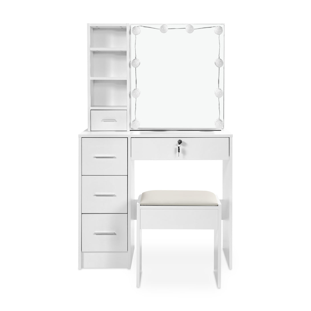 FREESIA 2 Piece Dressing Table with Mirror & Stool Set - White