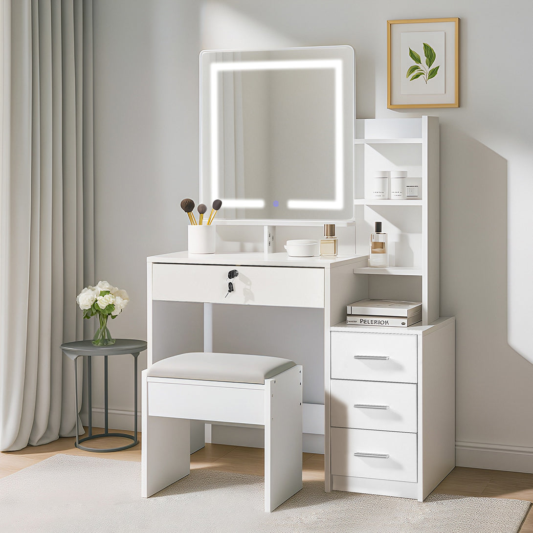 GARDENIA 2 Piece Dressing Table with Mirror & Stool Set - White