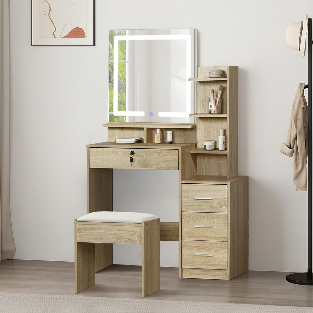 GARDENIA 2 Piece Dressing Table with Mirror & Stool Set - Oak