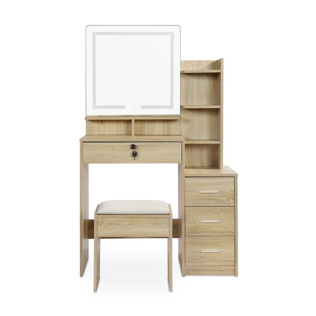 GARDENIA 2 Piece Dressing Table with Mirror & Stool Set - Oak