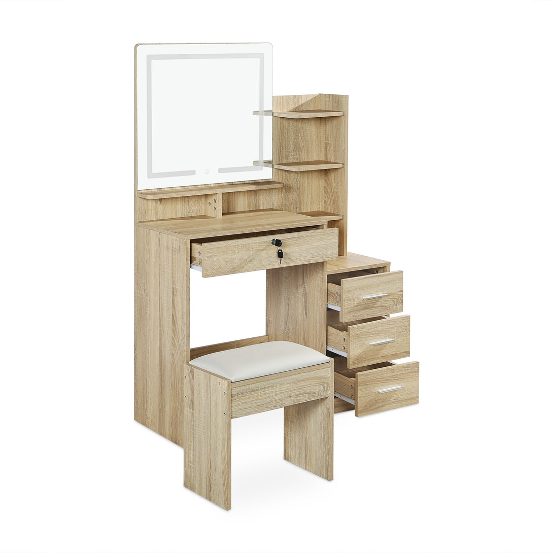 GARDENIA 2 Piece Dressing Table with Mirror & Stool Set - Oak