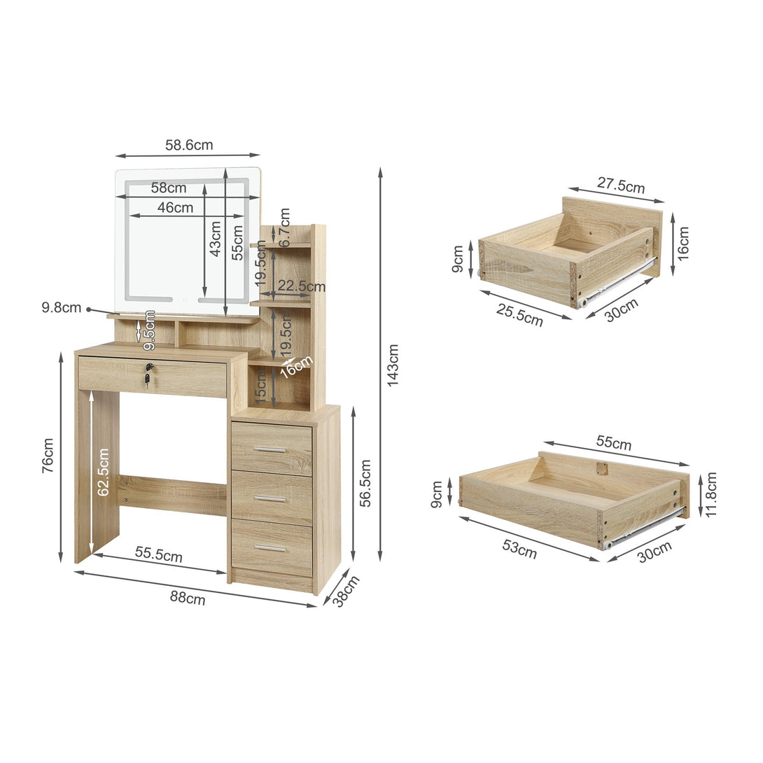 GARDENIA 2 Piece Dressing Table with Mirror & Stool Set - Oak