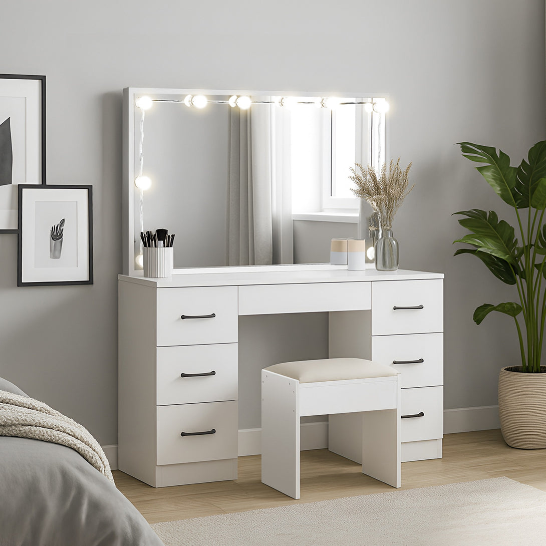 LISIANTHUS 2 Piece Dressing Table with Mirror & Stool Set - White