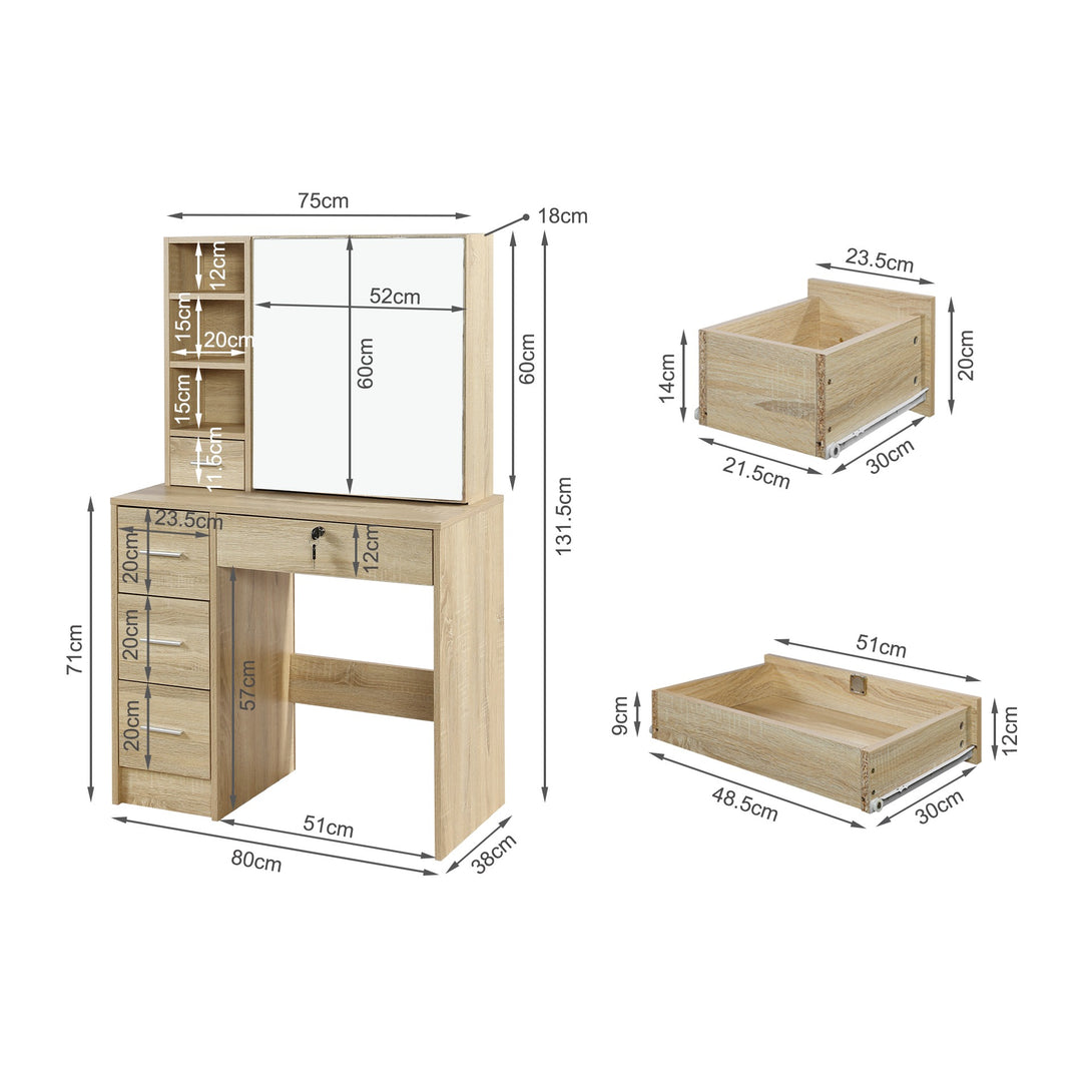 Carnation Dressing Table with Drawers Set - Oak