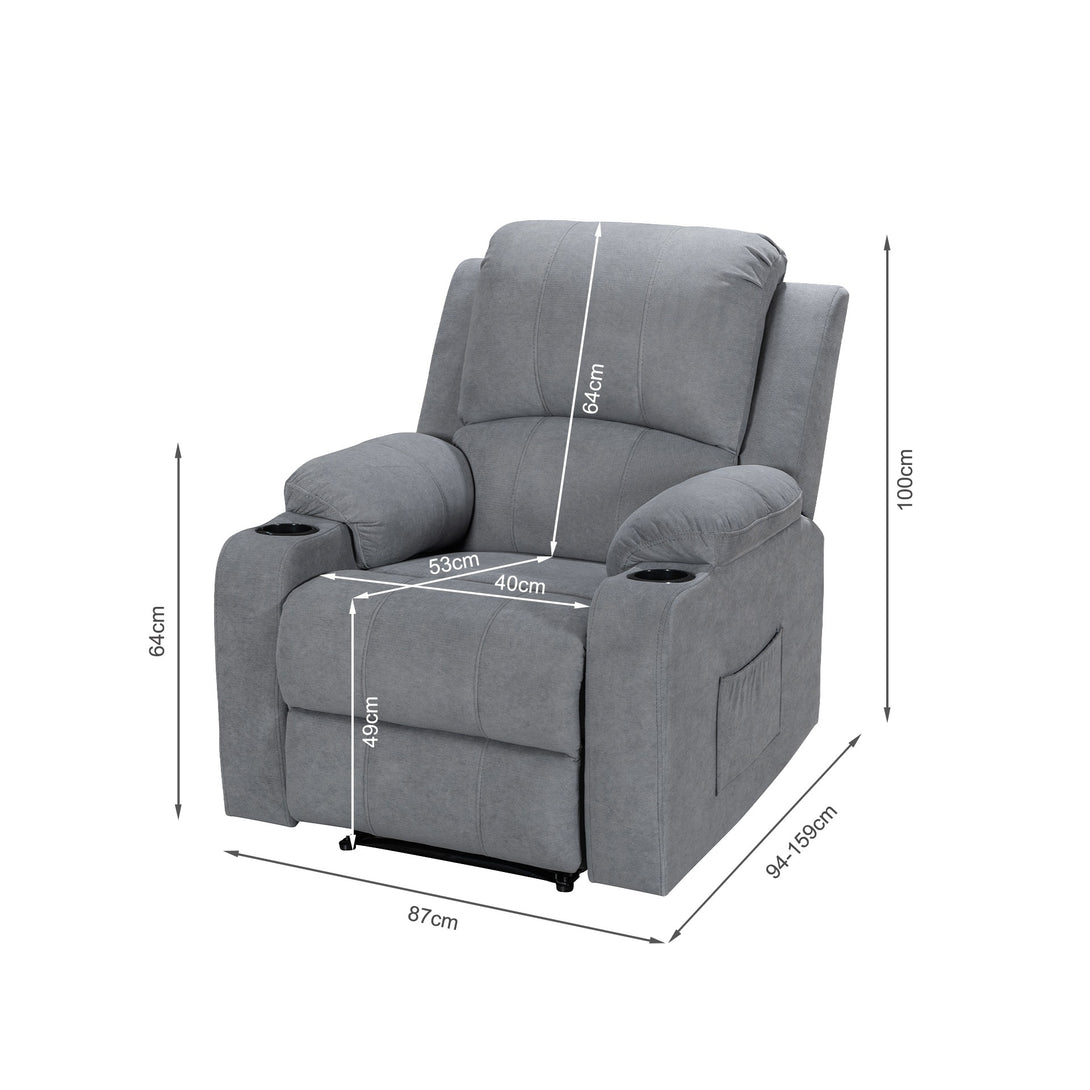 Henley Fabric Electric 1 Seater Recliner Sofa - Grey