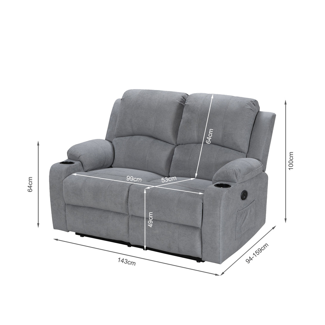 Henley Fabric Electric 2 Seater Recliner Sofa - Grey