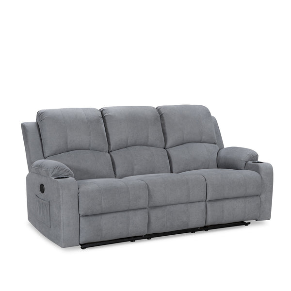 Henley Fabric Electric 3 Seater Recliner Sofa - Grey 