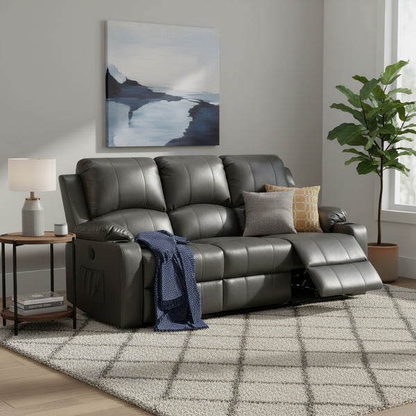 Henley Air Leather Electric 3 Seater Recliner Sofa - Grey