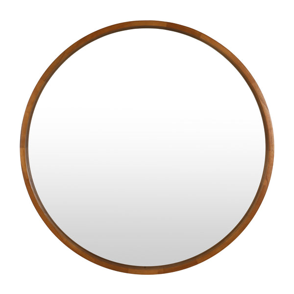 Echo Round Wooden Framed Wall Mirror 95cm - Dark Wood