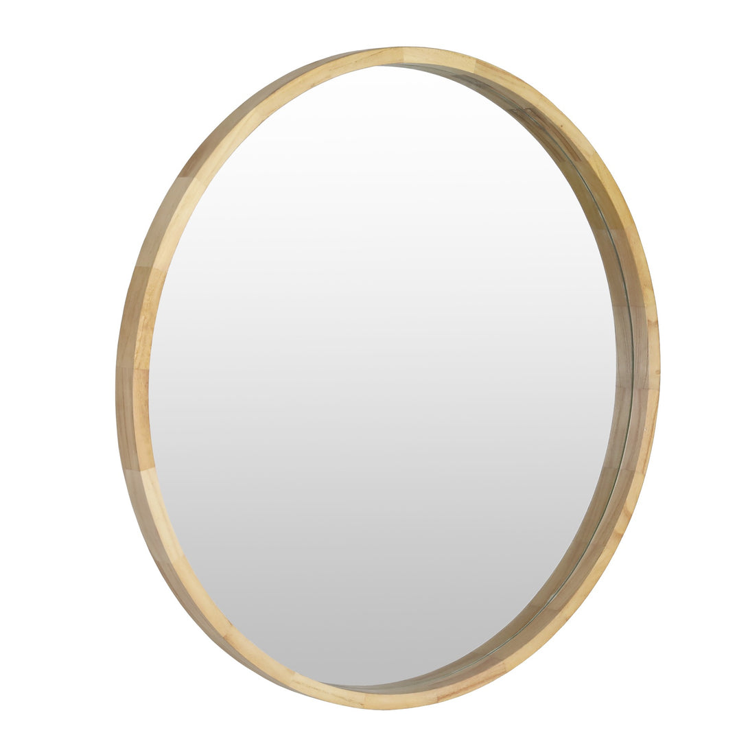 Echo Round Wooden Framed Wall Mirror 80cm - Light Wood