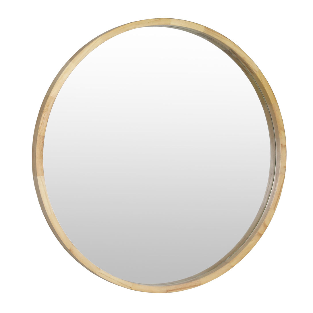 Echo Round Wooden Framed Wall Mirror 80cm - Light Wood