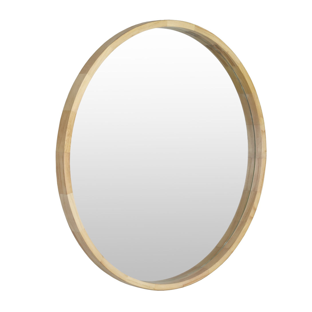 Echo Round Wooden Framed Wall Mirror 80cm - Light Wood