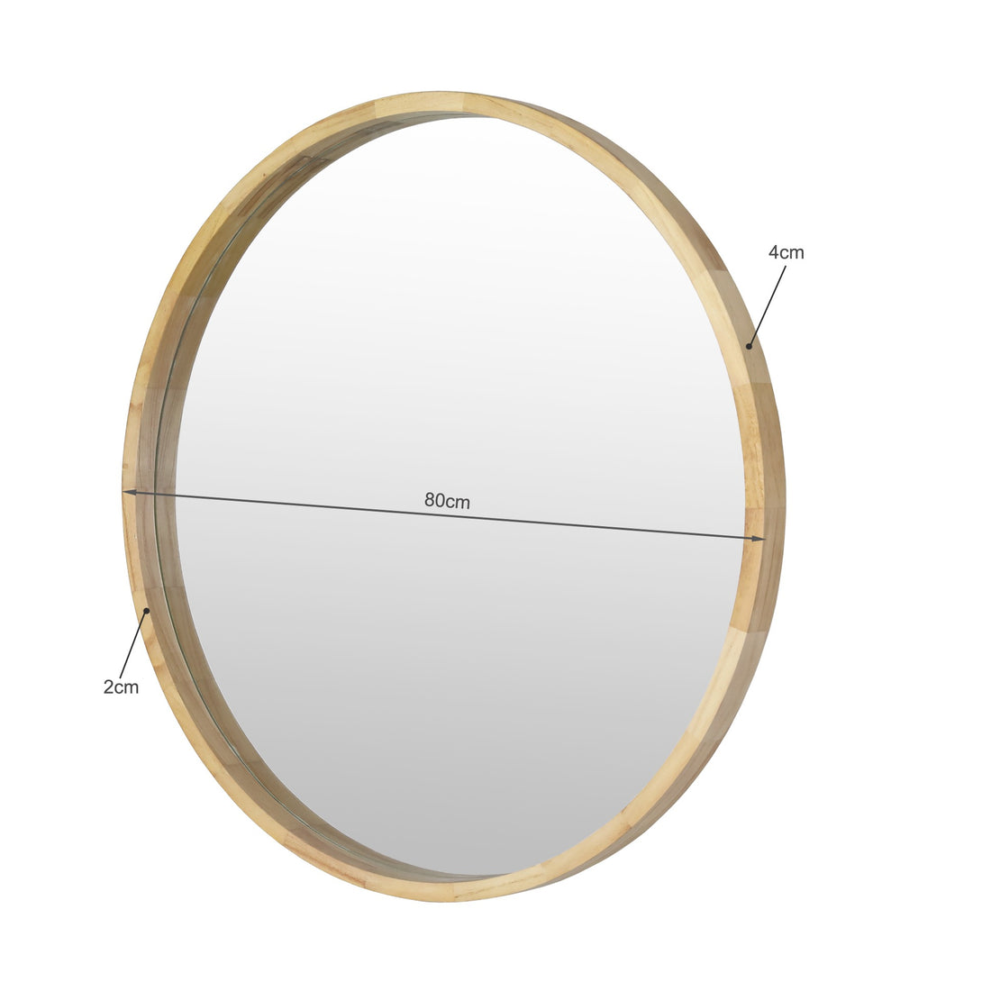 Echo Round Wooden Framed Wall Mirror 80cm - Light Wood